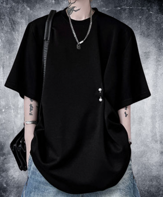 dark pearl button round neck t-shirt EN2259