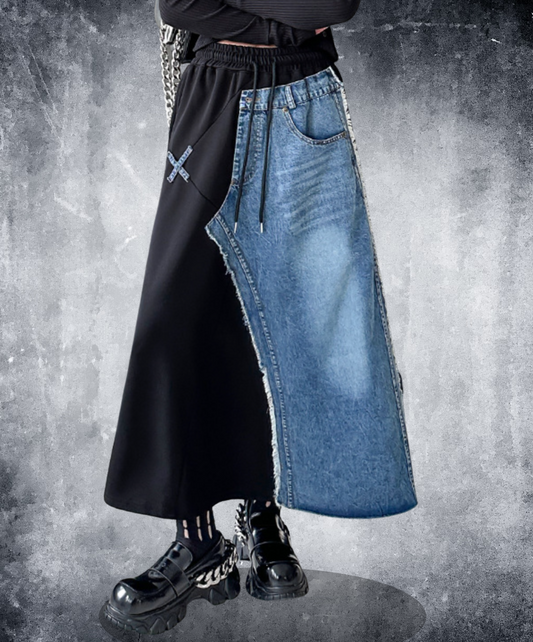 mixed material asymmetric skirt EN2276