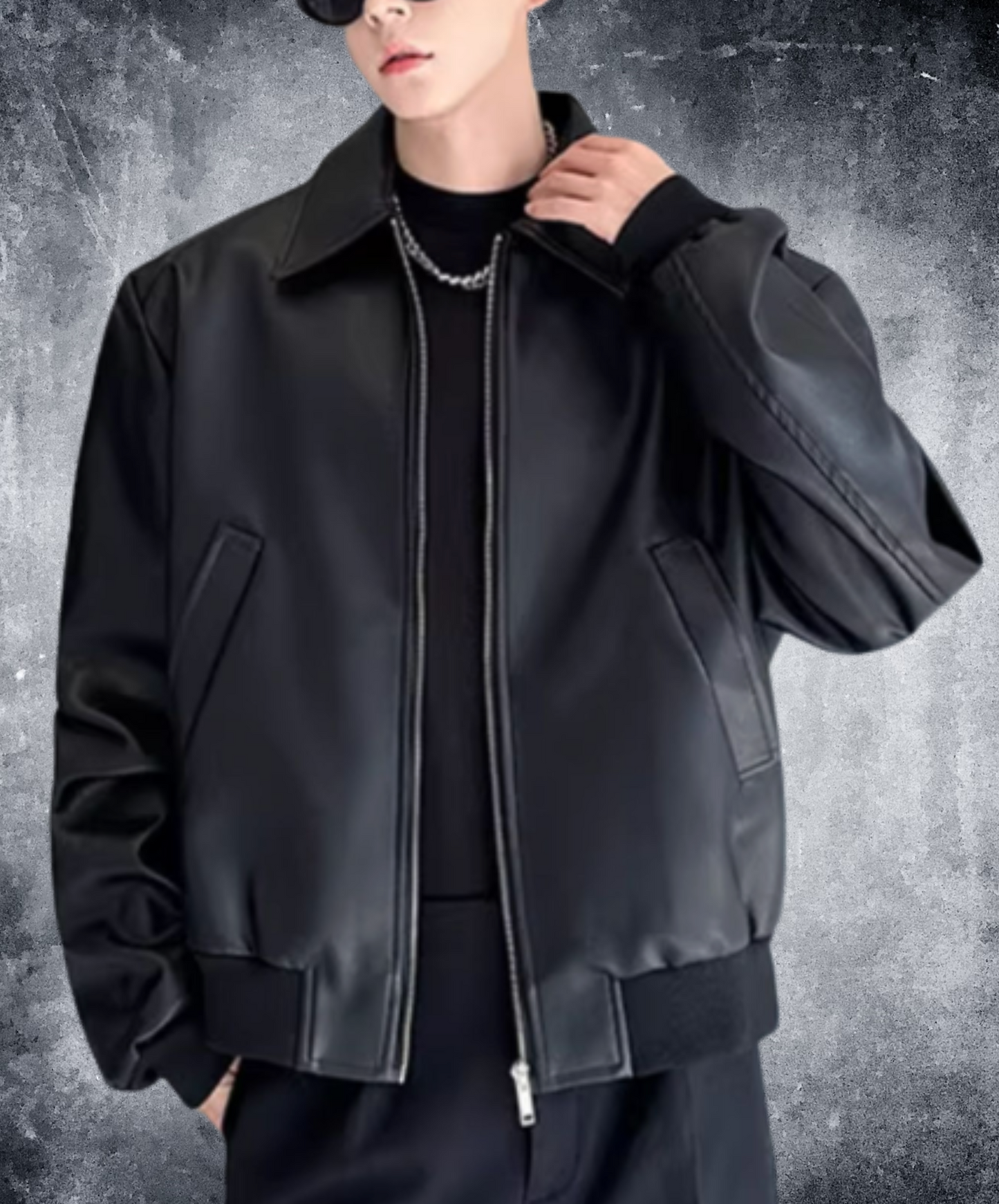 pu leather rib jacket EN2462