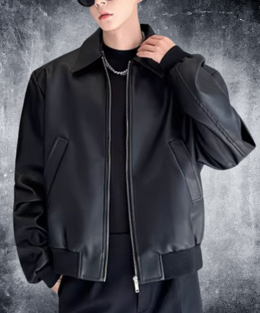 pu leather rib jacket EN2462