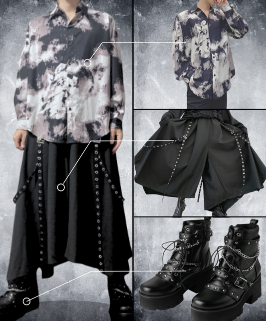 【style53】dark mode outfit set EN1850(shirt+ pants+ boots set)
