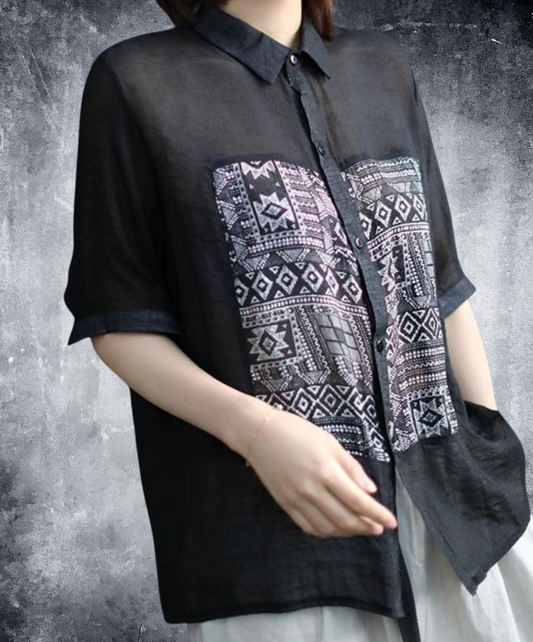 paisley print tencel ramie short sleeves shirt EN2268