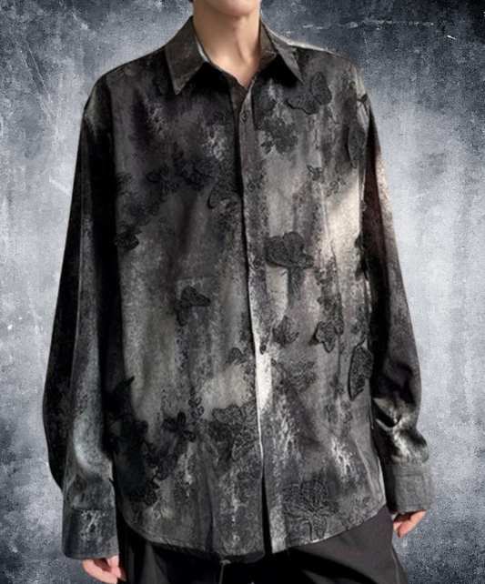 dark lace with 3d butterfly embroidery shirt EN2325