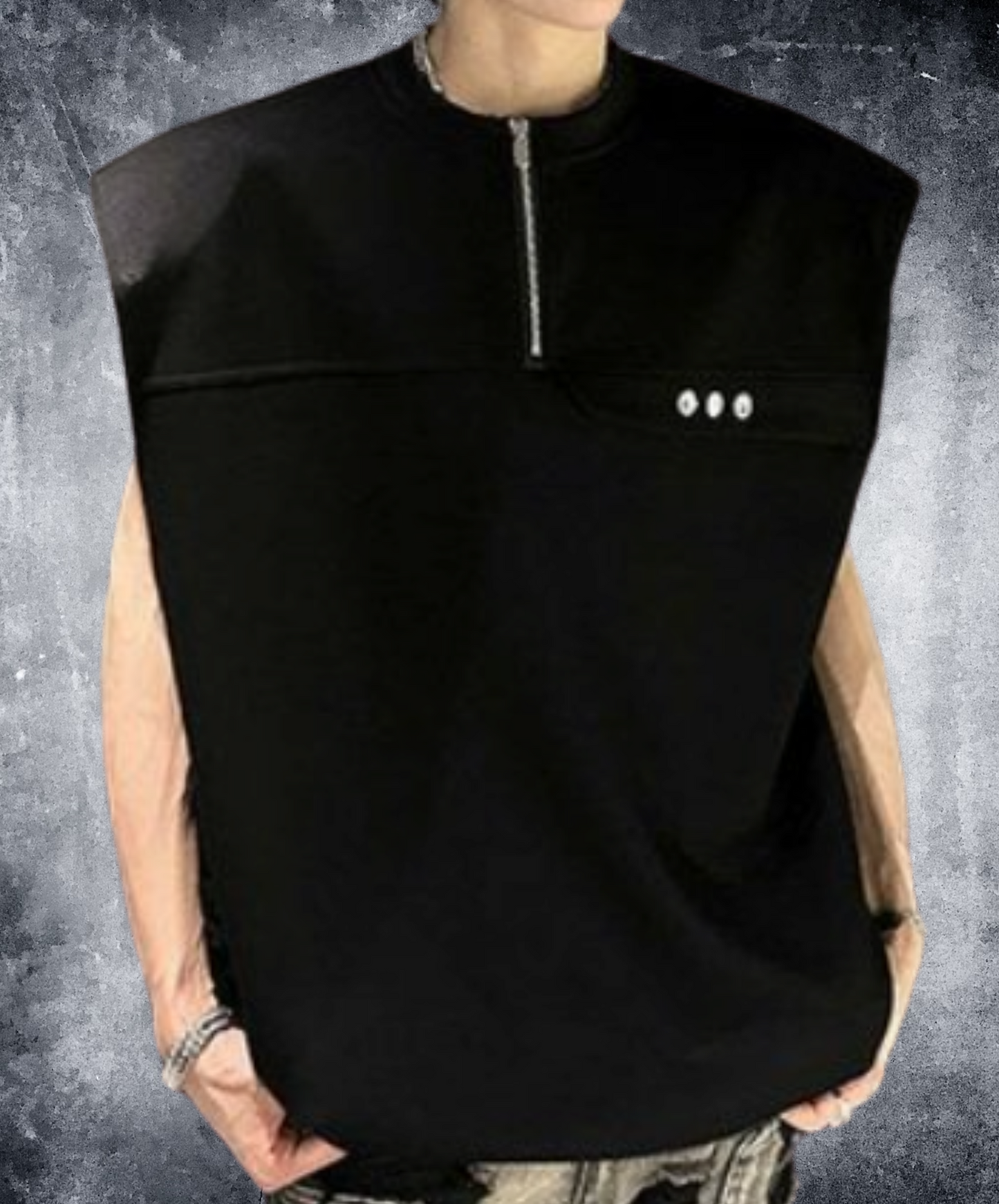 half zip-up sleeveless shirt EN2173