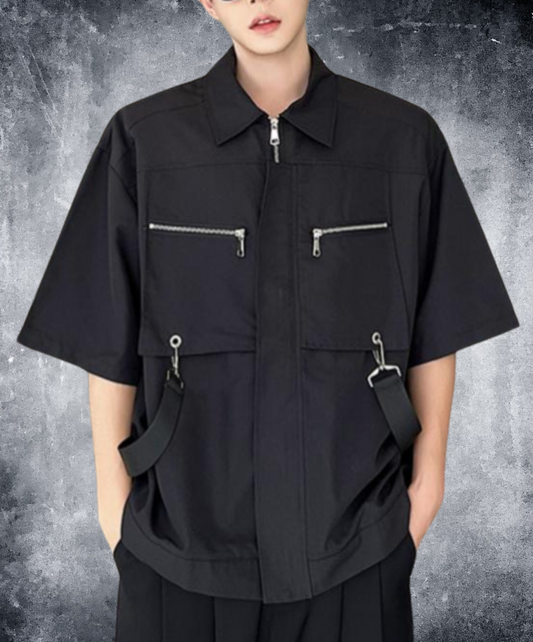 metal zipper and wide belt zip shirt EN2125