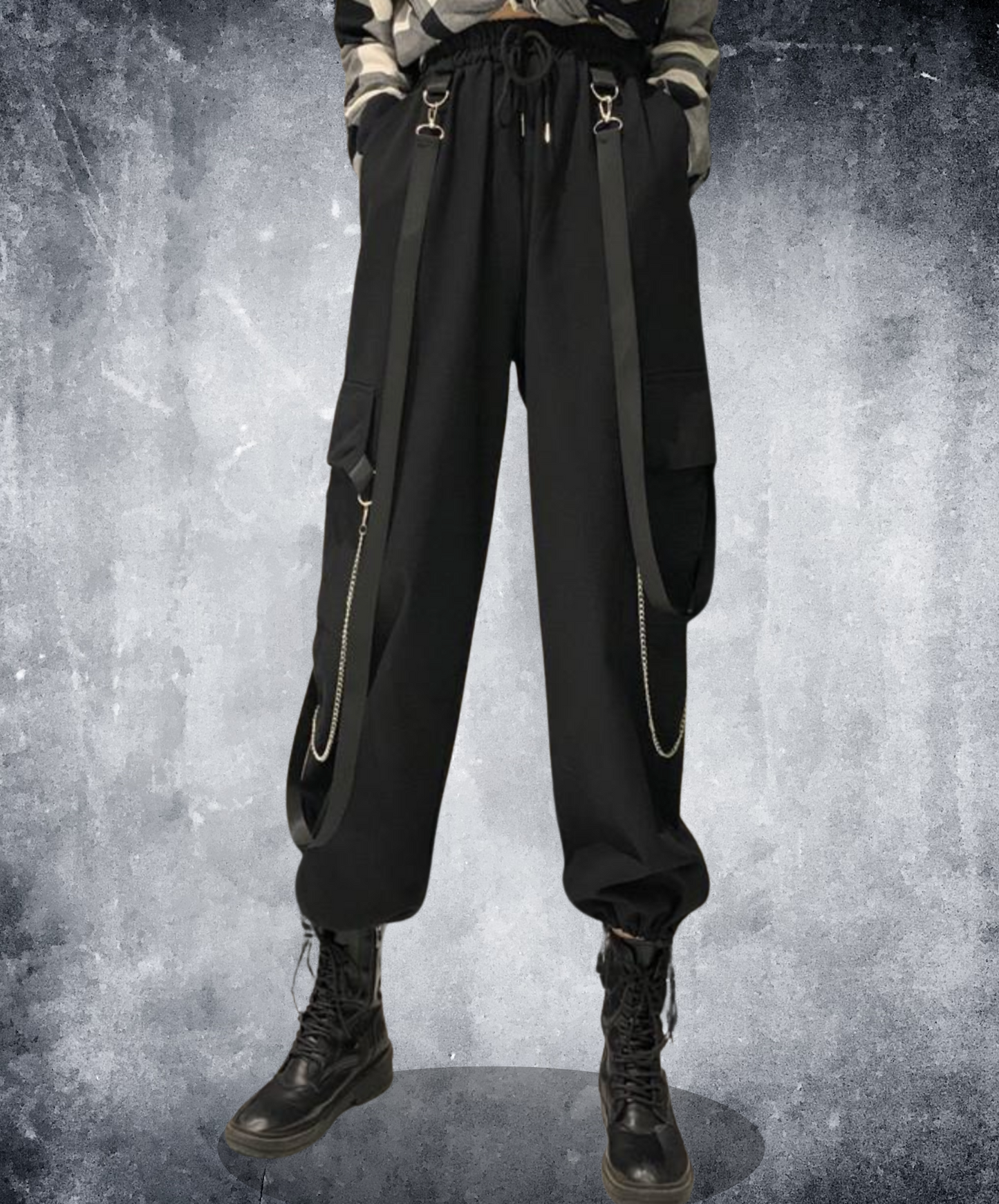 long belt and silver chain cargo pants EN2040