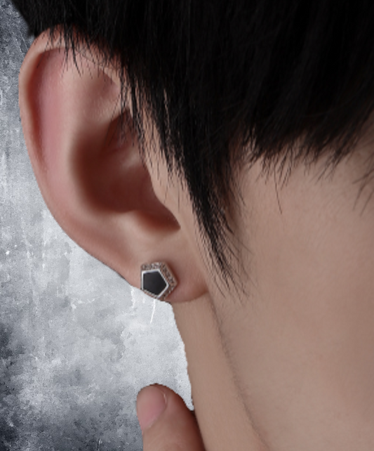 black zircon pentagon earrings EN2026