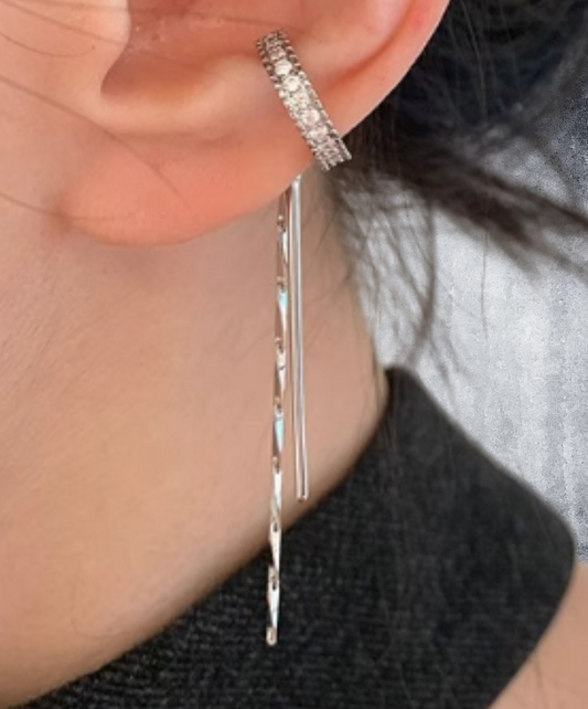 silver long tassel ear cuff EN2178