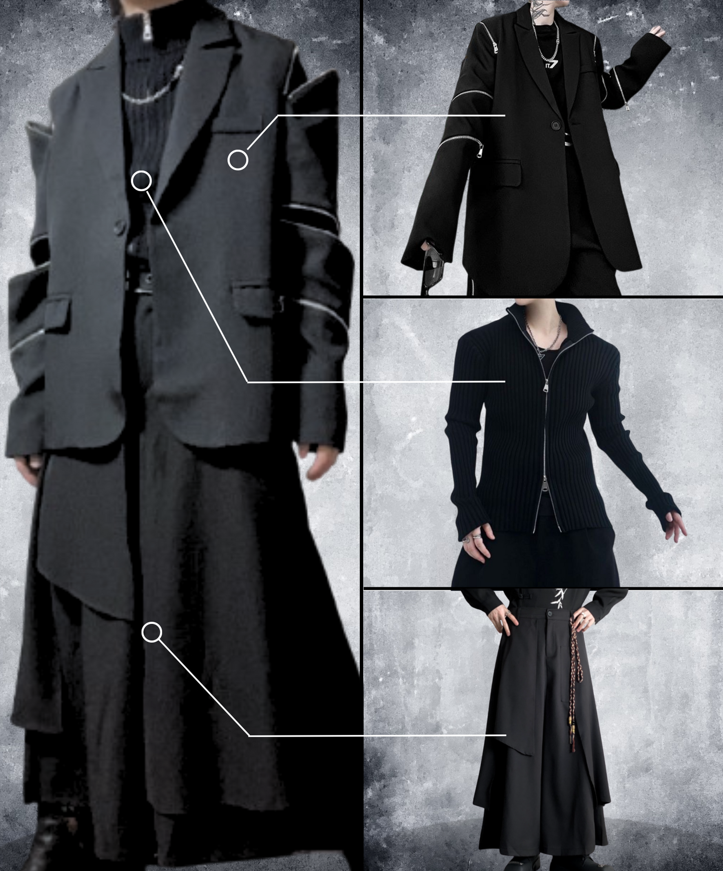 【style57】dark mode outfit set EN1854(jacket + sweater + pants set)