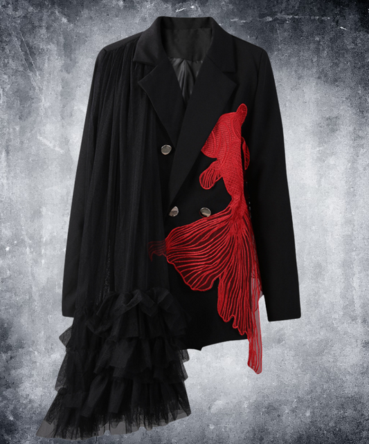 deep red goldfish motif jacket EN2333