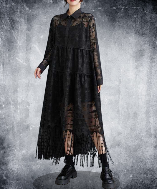 geometric lace sheer long shirt EN2240
