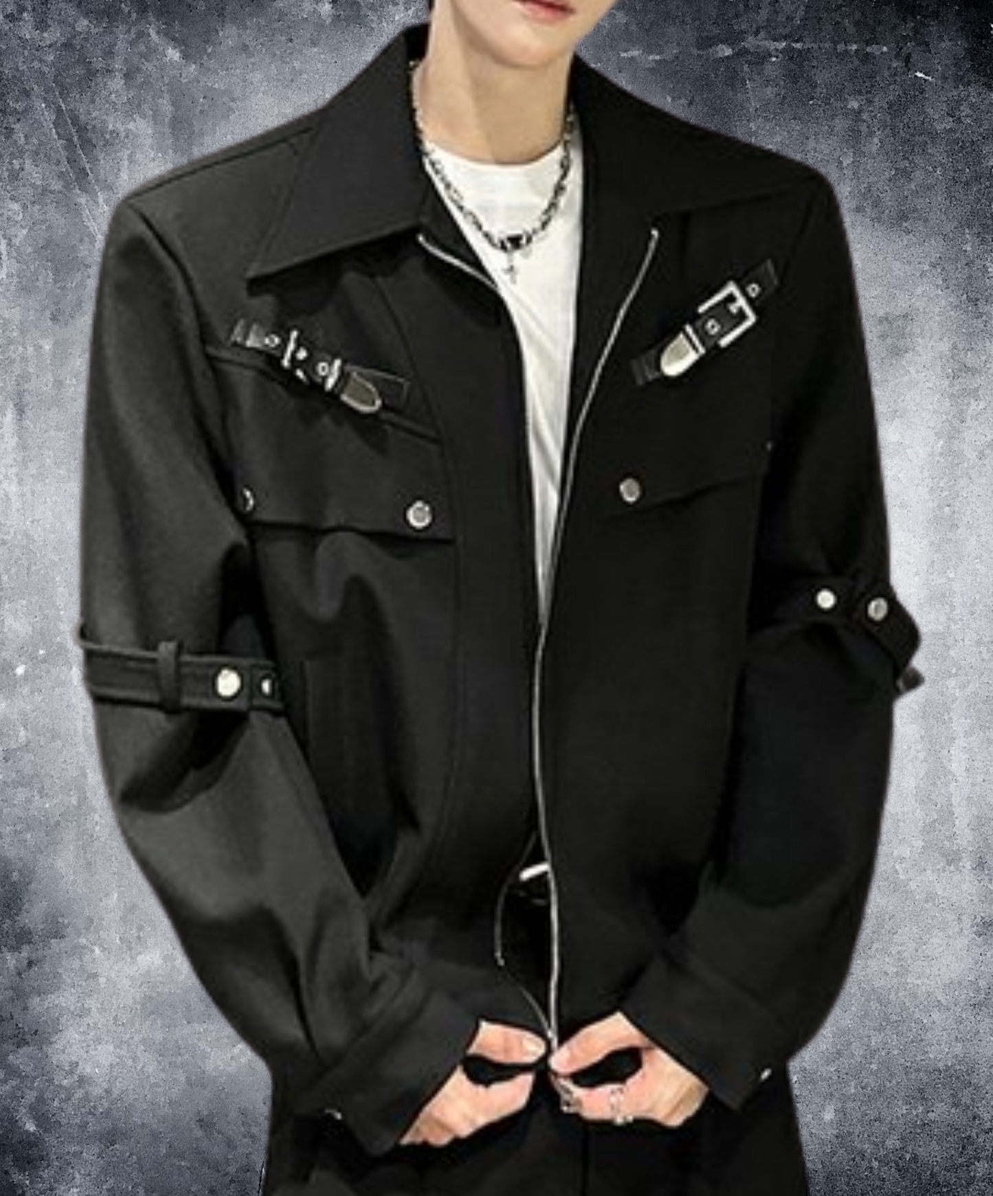 dark metal button short length jacket EN2455