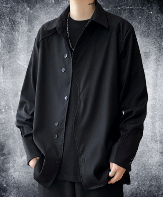 wave-shaped placket special button arrangement shirt EN1983