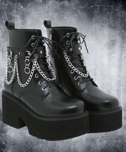 hanging chain design zip up boots EN2314