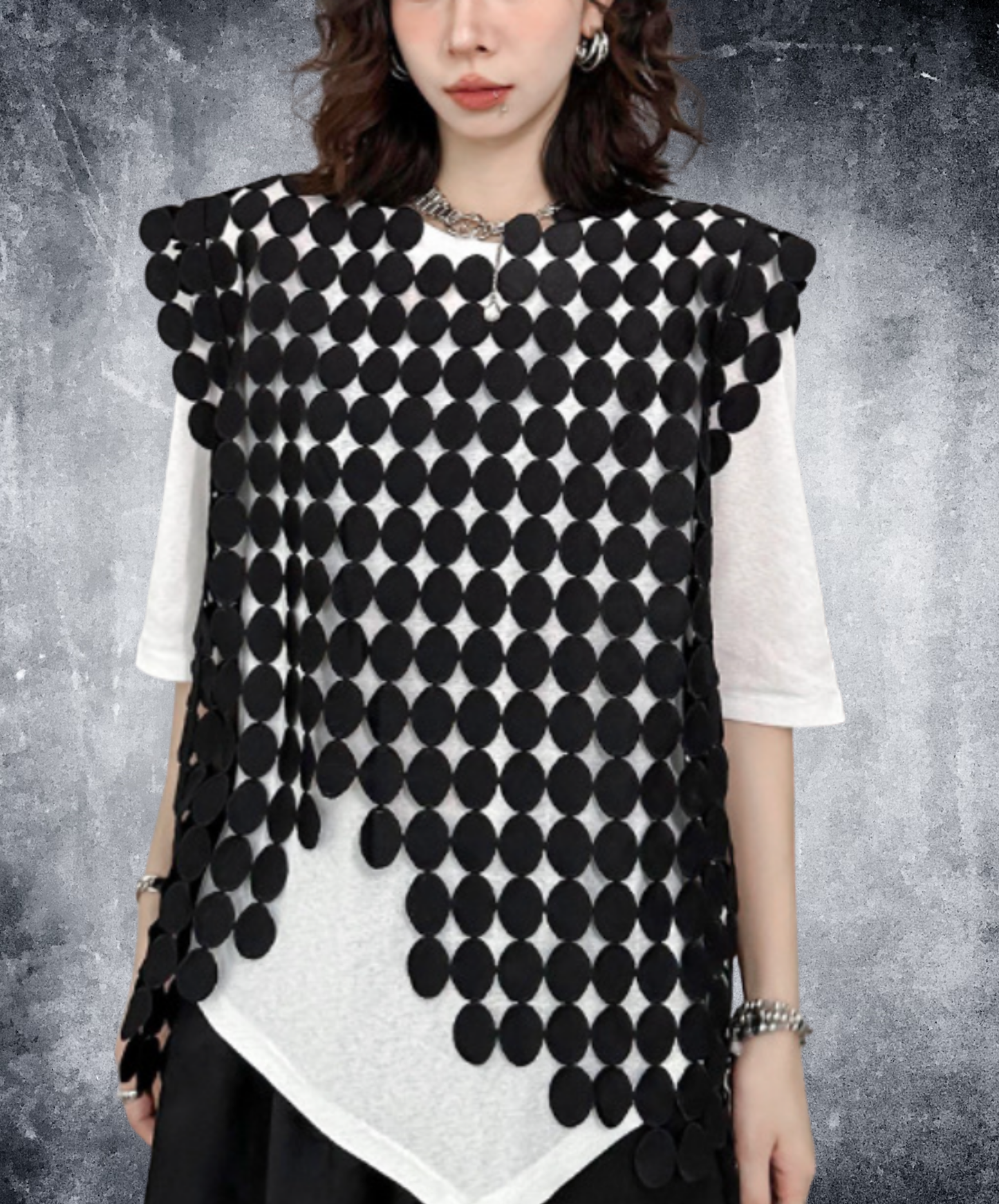circle connected diamond pattern sleeveless shirt EN2245