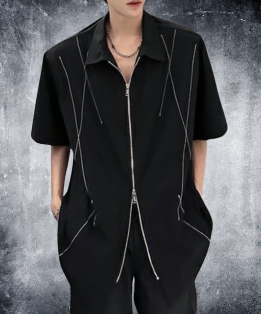 dark white line double zipper shirt EN2078