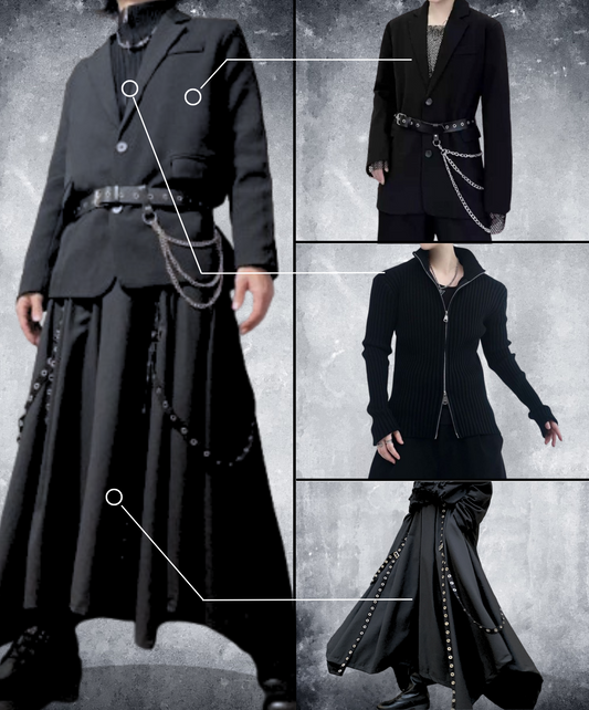 【style66】dark mode outfit set EN1890(jacket + sweater + pants set)