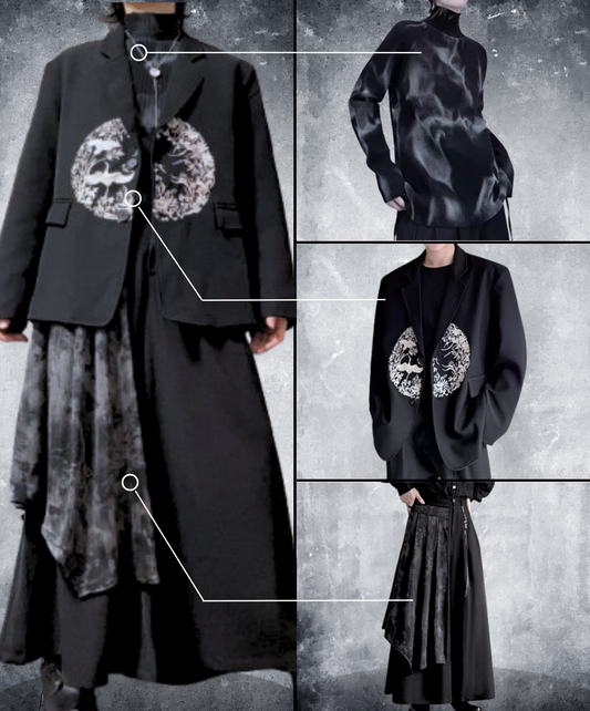 【style70】dark mode outfit set EN1909(jacket + sweater + pants set)