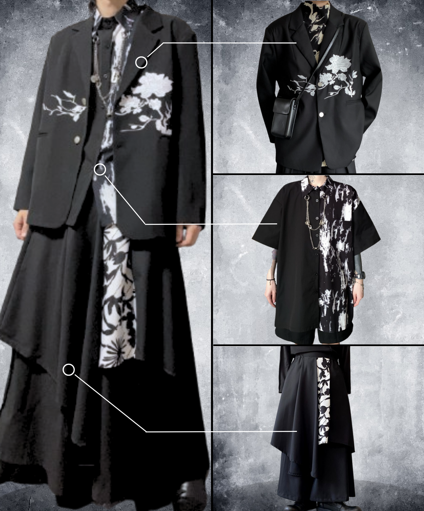 【style60】dark mode outfit set EN1863(jacket + shirt + pants set)