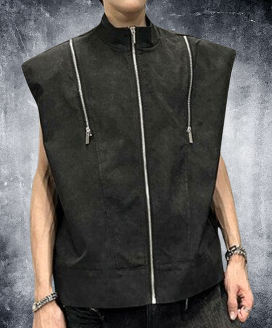 zipper design stand-up collar sleeveless shirt EN2250