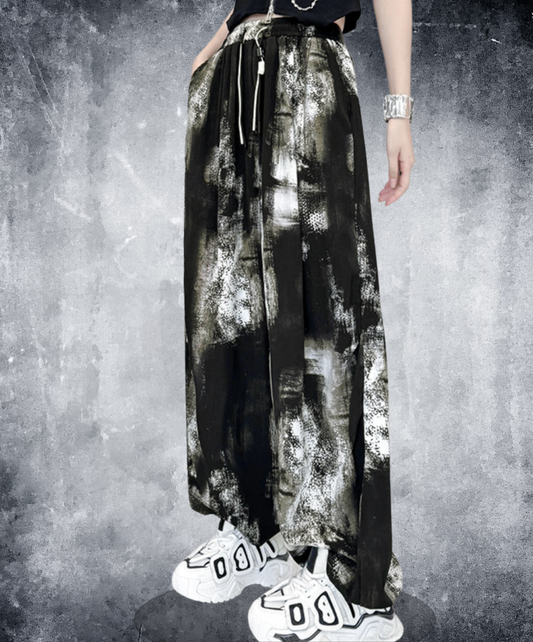 dark splicing drawstring pants EN2337