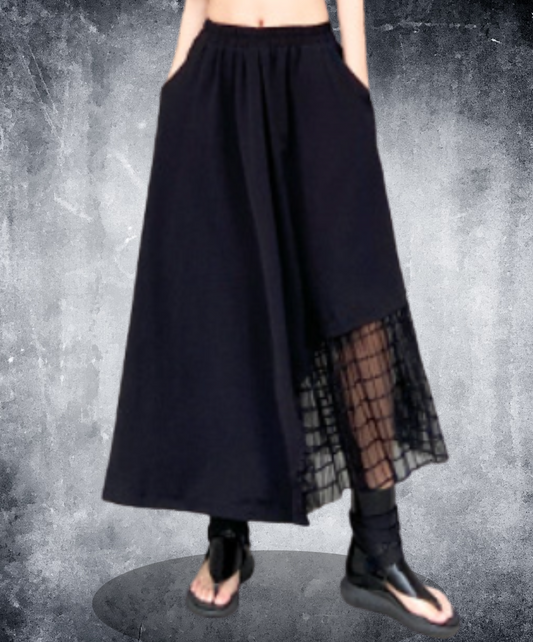 mixed material stitch mesh skirt EN2331