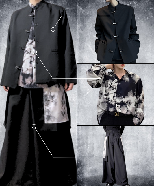 【style68】dark mode outfit set EN1892(jacket + shirt + pants set)