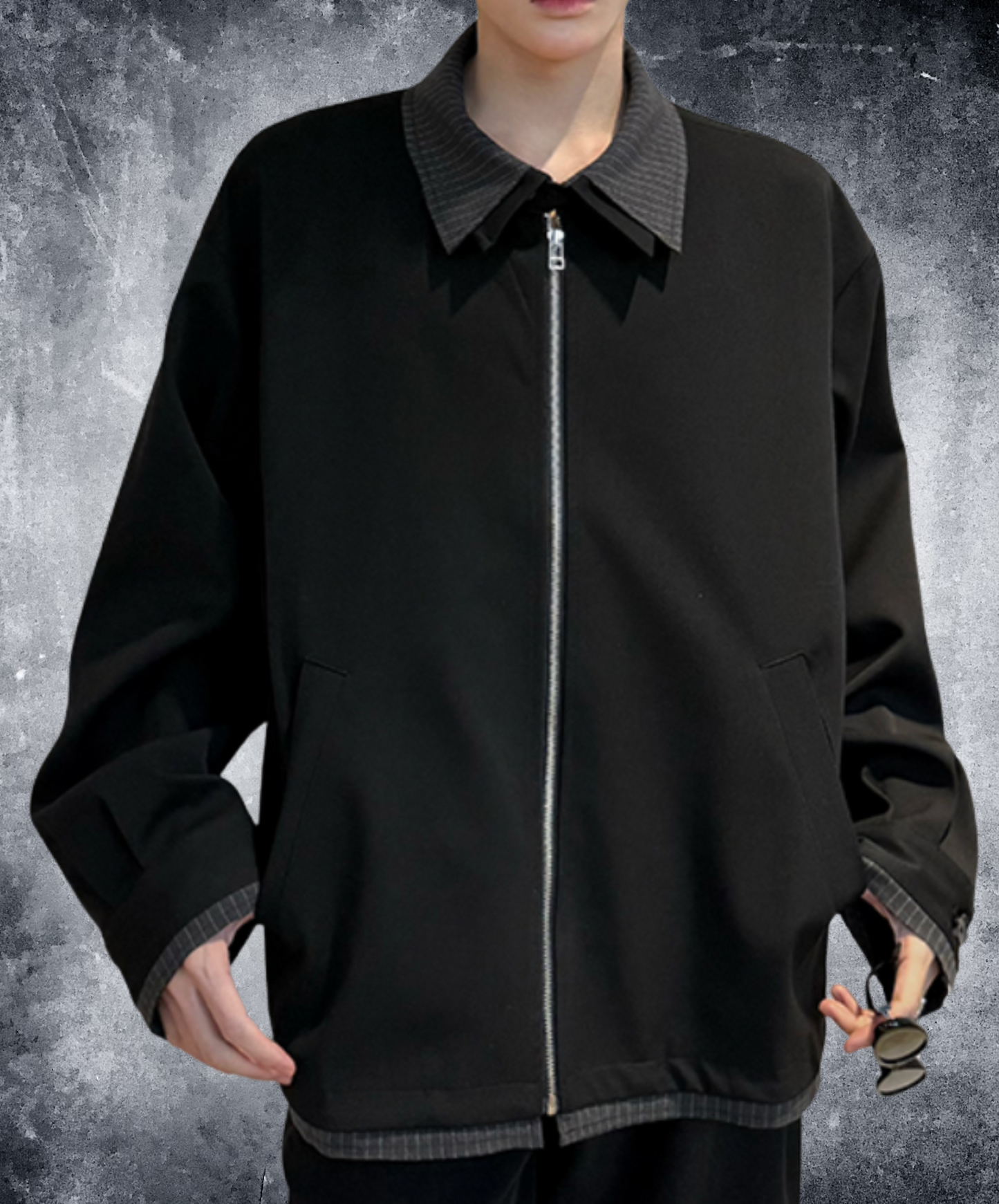 stitched contrast double collar jacket EN2015