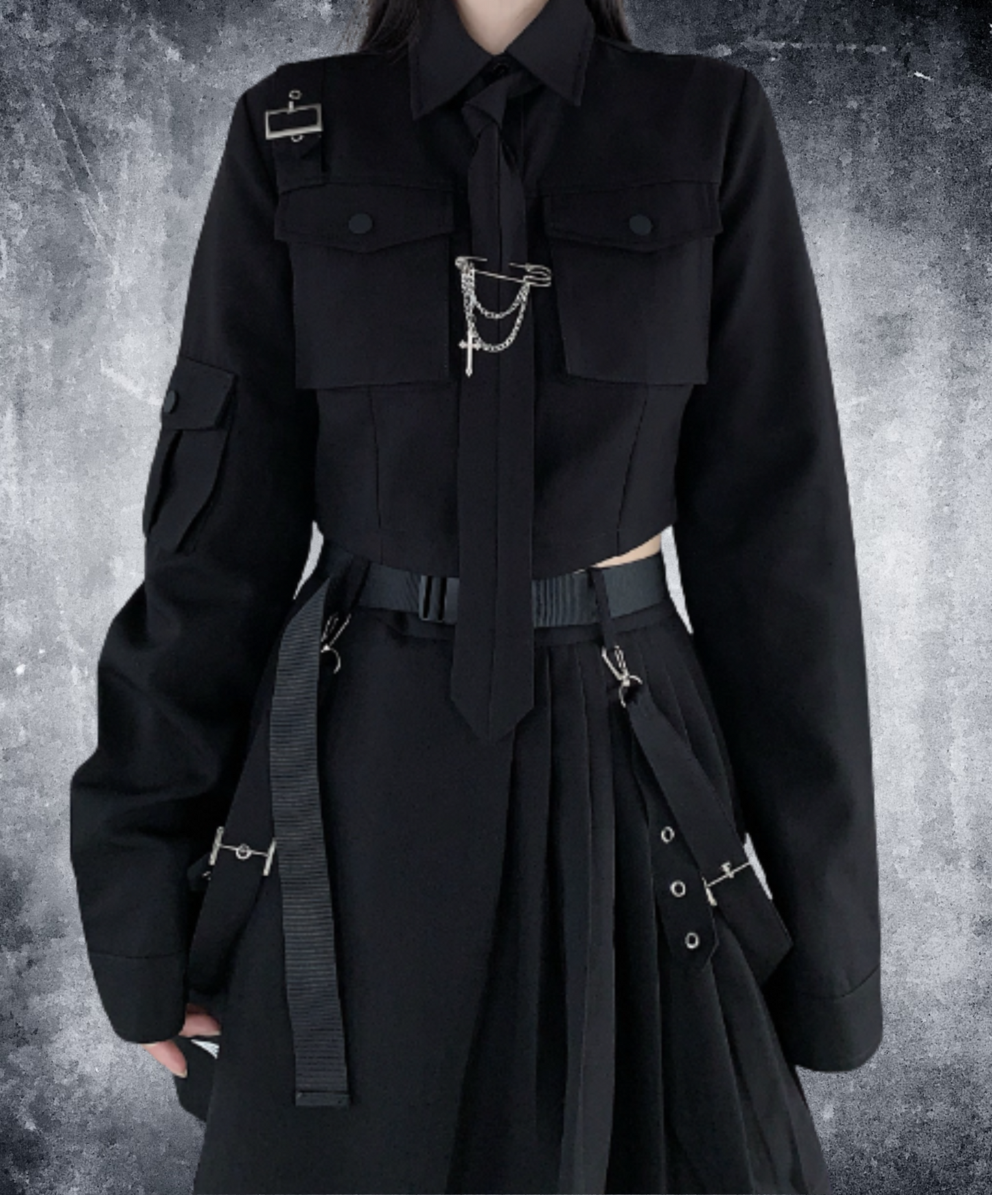 【style72】dark mode outfit set EN1981( shirt+ skirt set)