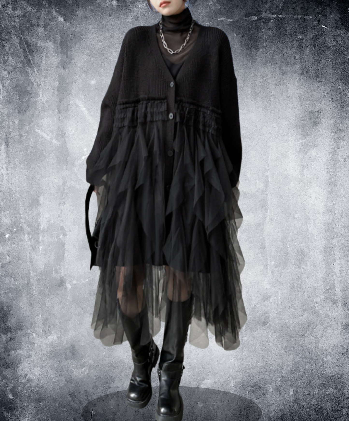 layered ruffle tulle cardigan EN2448