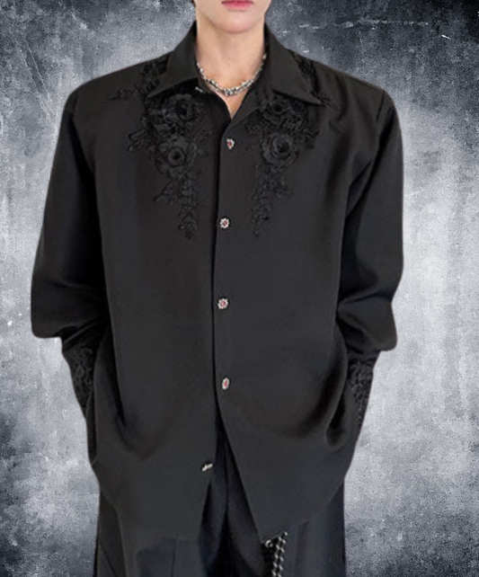 dark gorgeous 3d rose embroidery shirt EN2366
