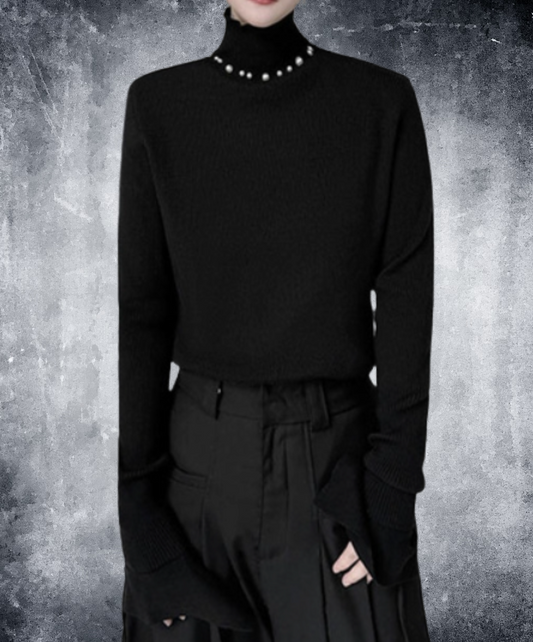 stand collar pearl decoration high gauge sweater EN1938