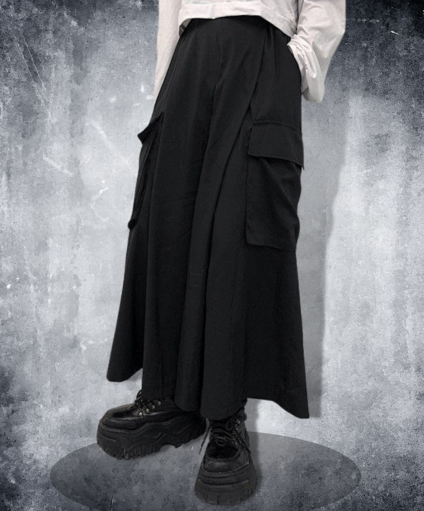 dark big pocket wide pants EN1042