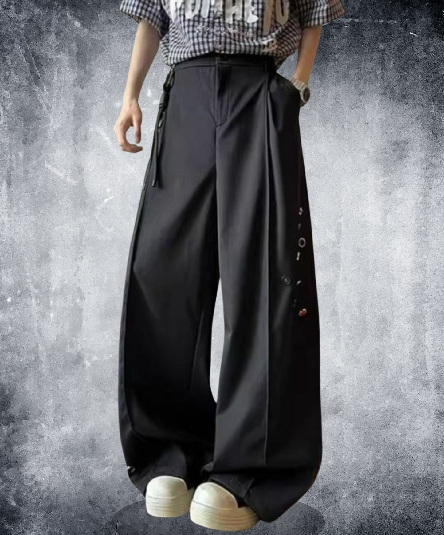 random button decorative drape wide pants EN2293