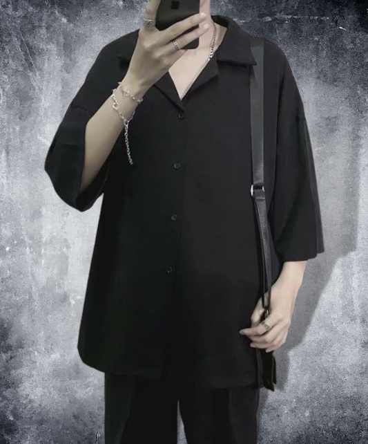 dark loose three quarter sleeve shirt EN867