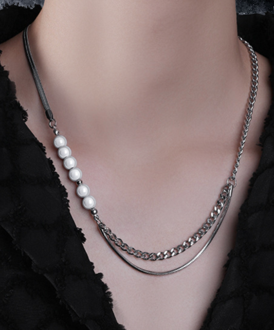 pearl & double chain necklace EN2298