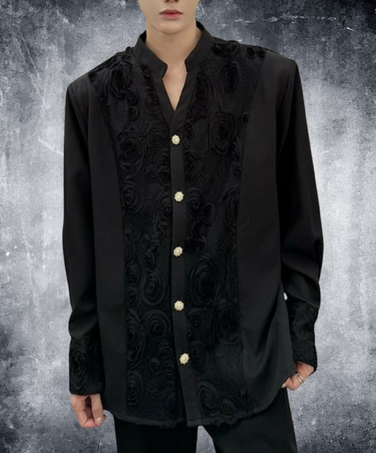 rose motif v-neck shirt EN2324