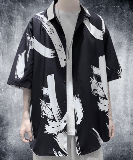 hong kong style graffiti print loose shirt EN2124