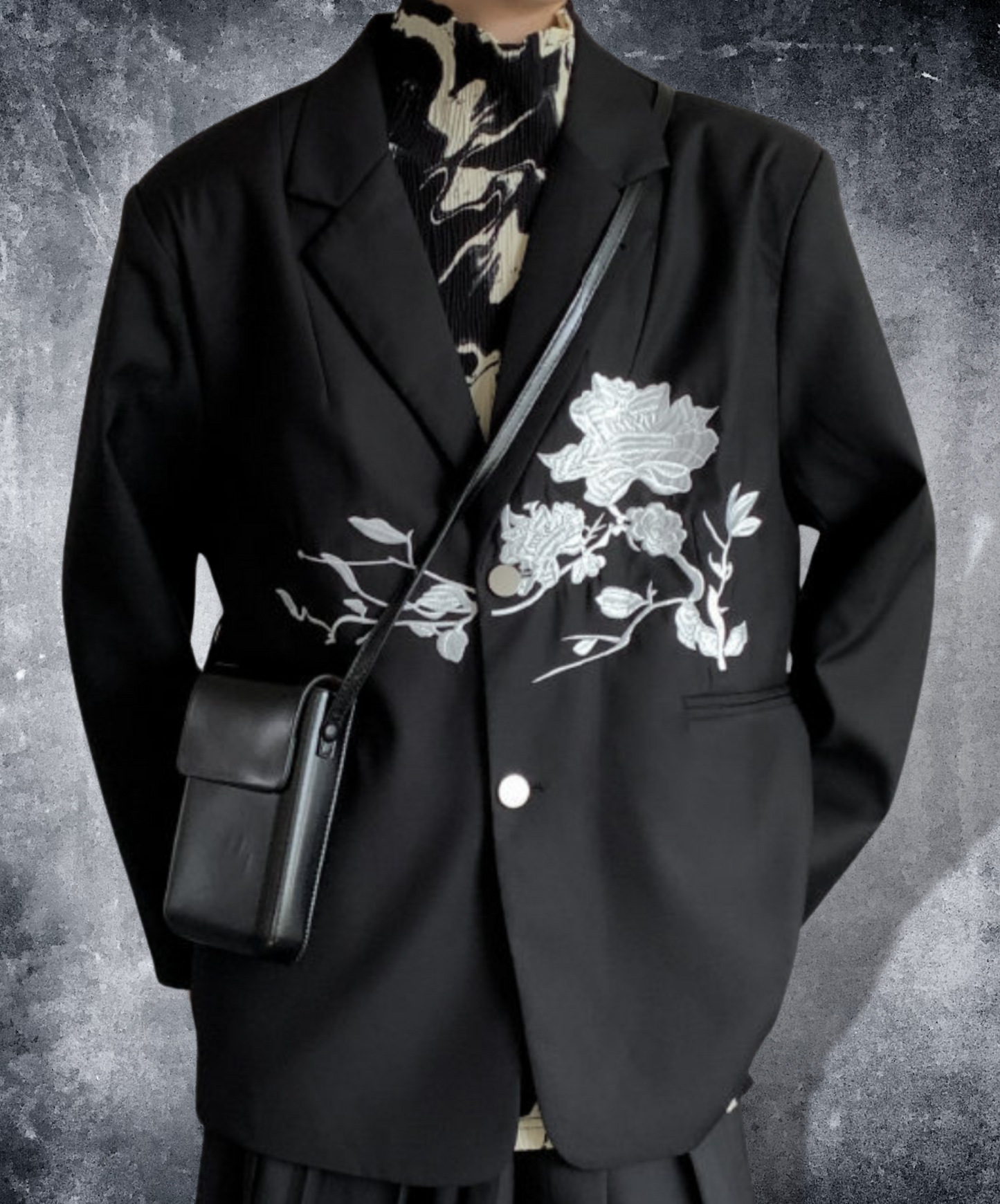 dark chinese style rose embroidery tailored jacket EN1535