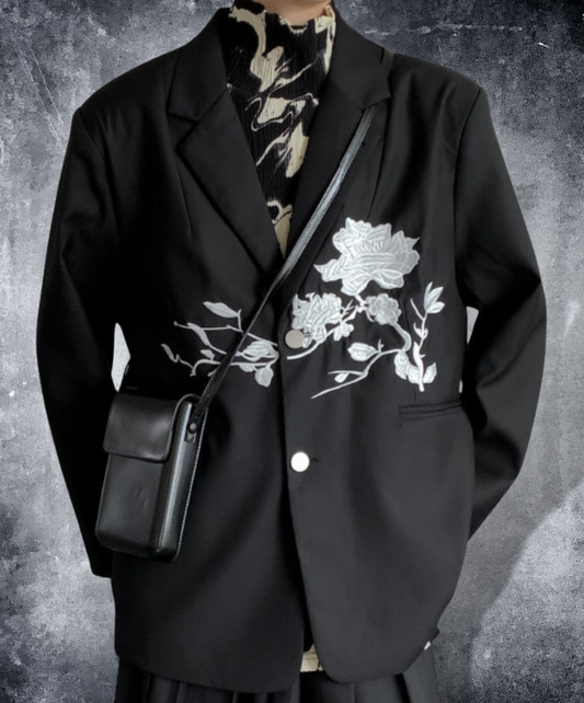 dark chinese style rose embroidery tailored jacket EN1535