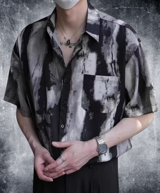 Ink painting style splicing design shirt EN2143