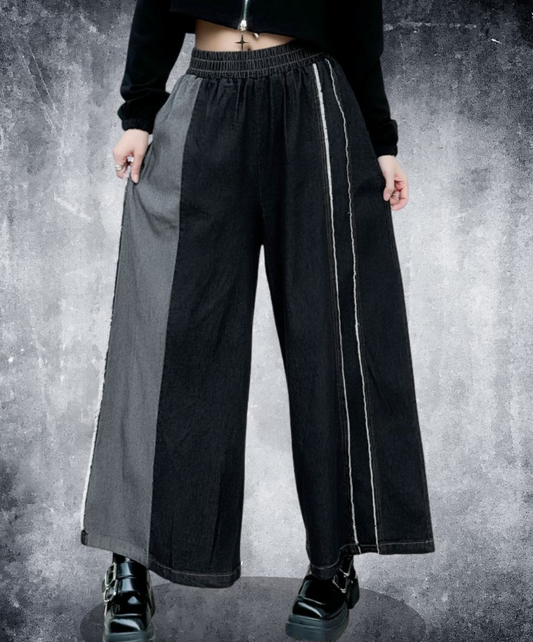 double white & fringe line wide pants EN2305