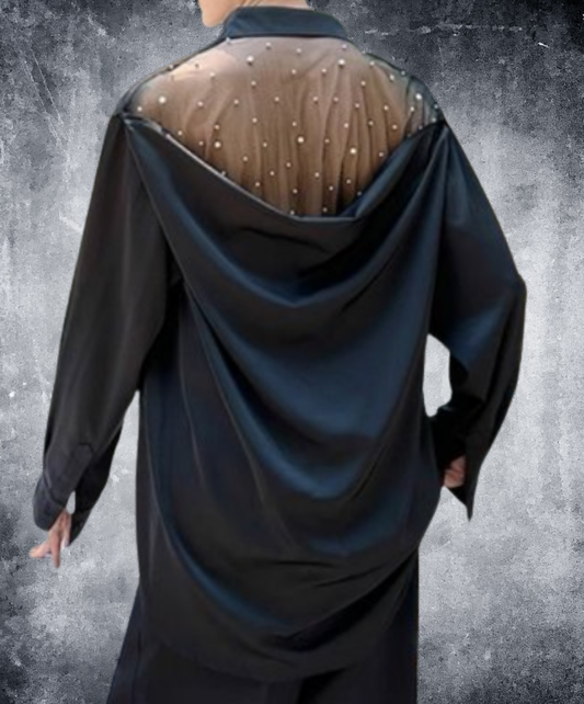 silk satin long sleeves sheer shirt EN2232