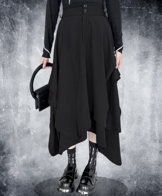 dark asymmetric drape buttons skirt EN2330