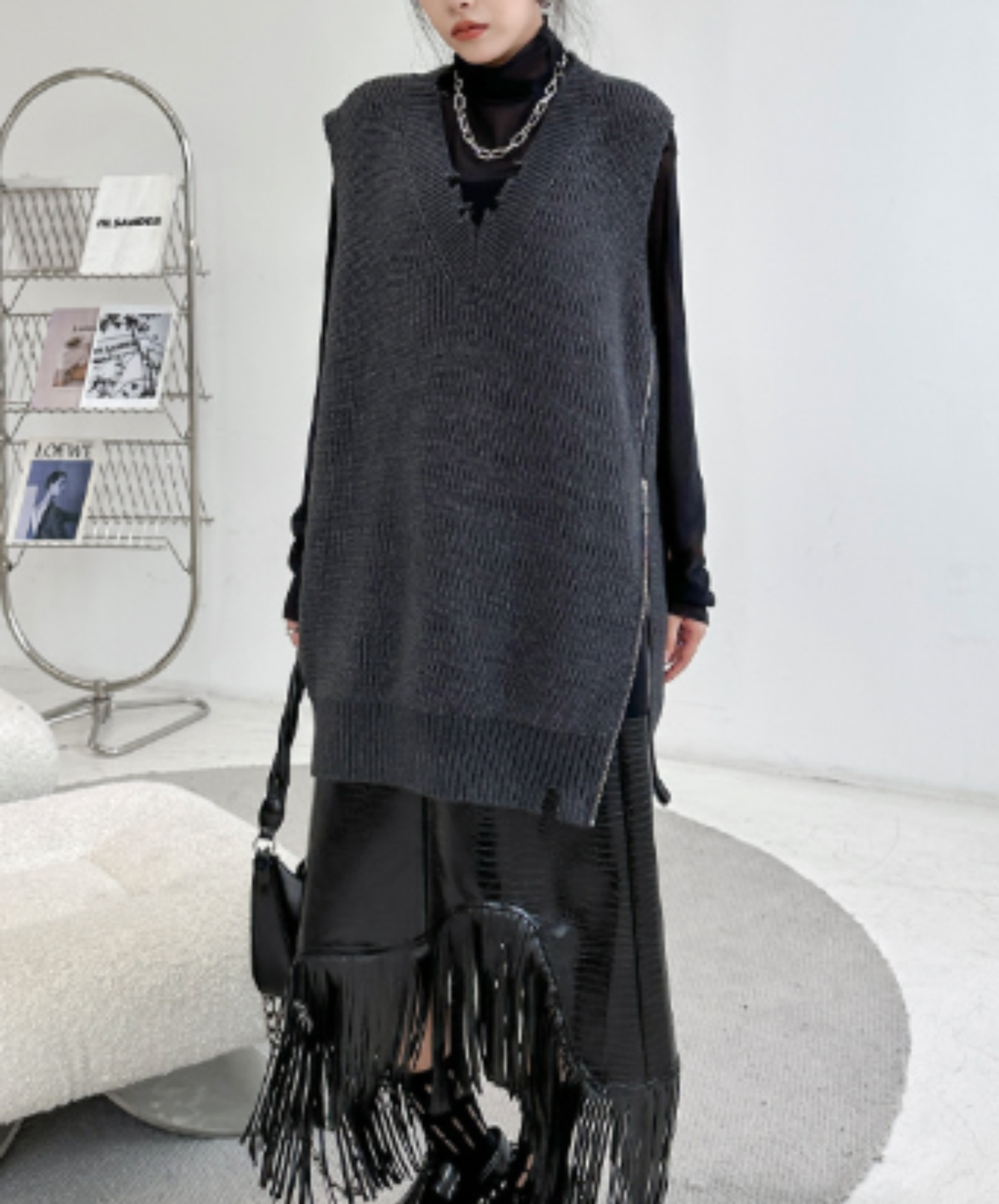 loose-fitting v-neck top side zips sweater EN3155