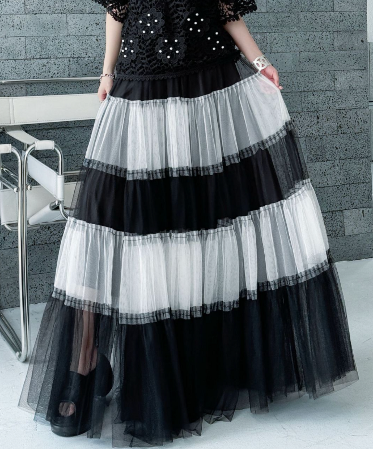 monotone border tulle skirt EN2282