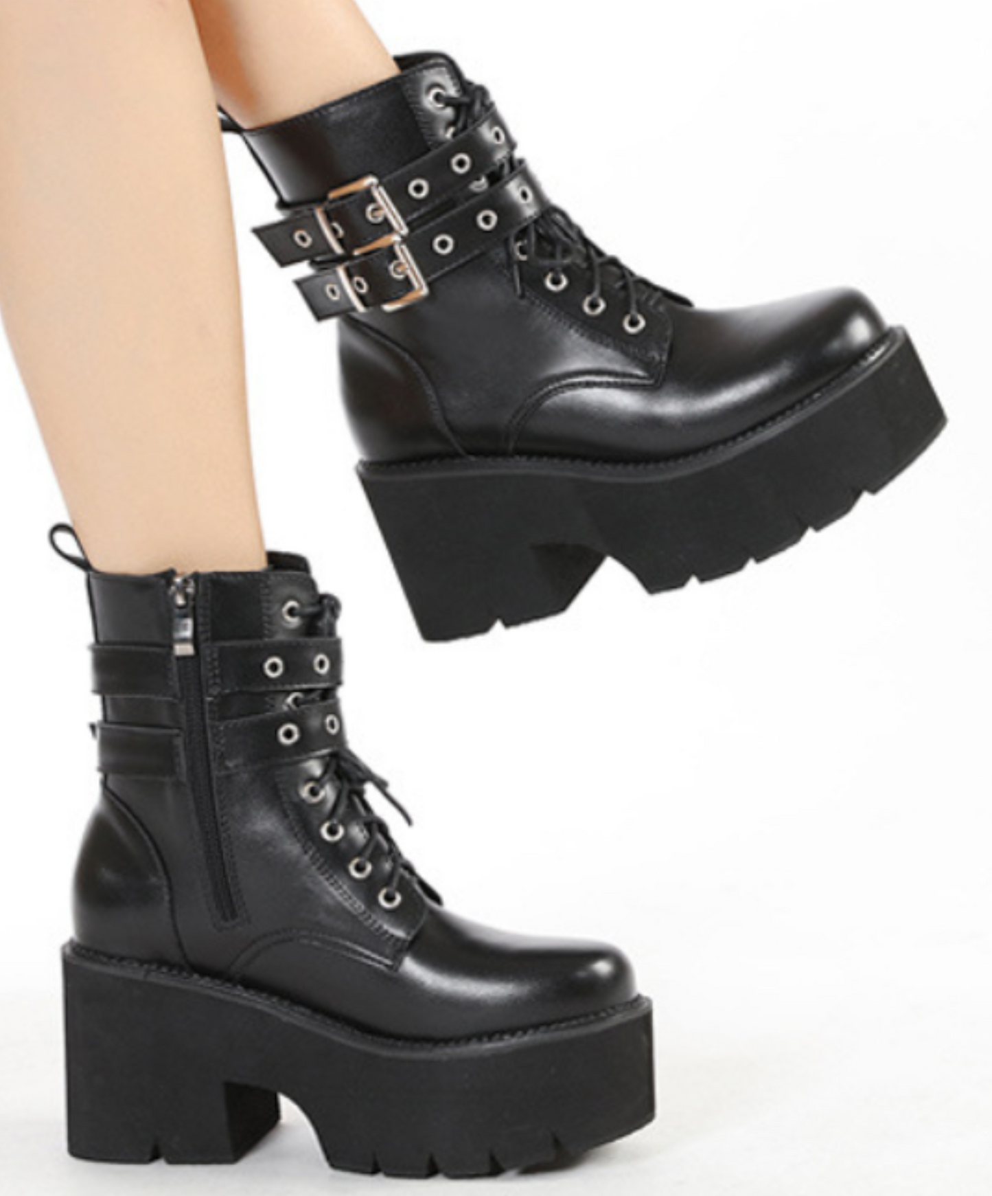 simple double belt design zip up boots EN2315