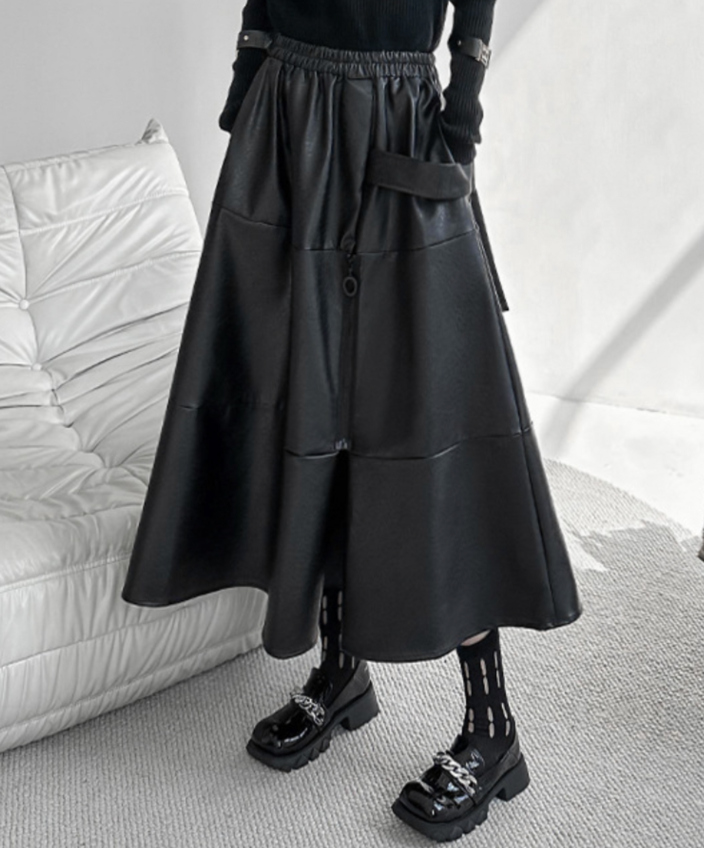 retro design hard pu leather skirt EN2342