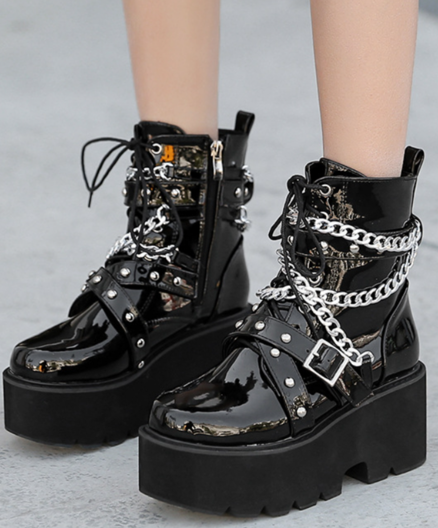 with wrapped chain decoration zip up boots EN1508