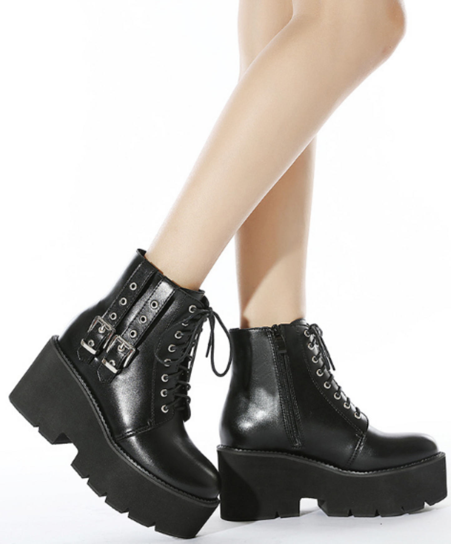 double buckle zip up boots EN1293